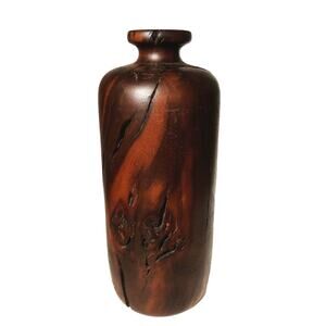 Gorgeous 1970s Live Edge 2 Toned Turned Wood Sculpture Vase